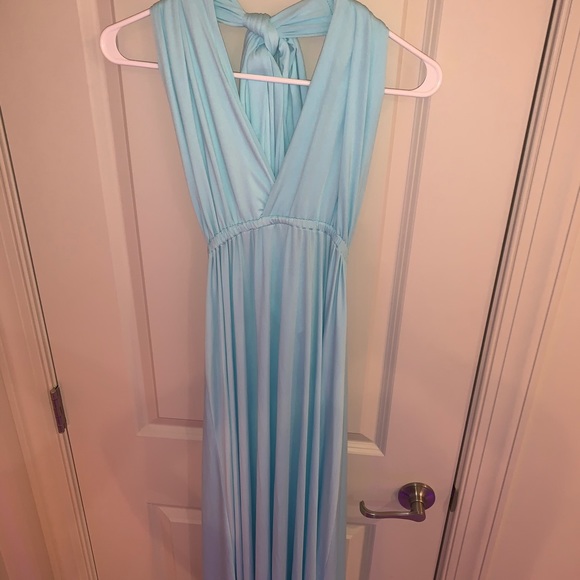 Blue adjustable halter top open back dress - Picture 3 of 6